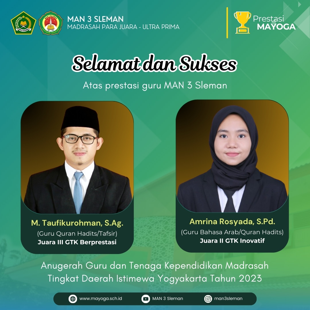 Dua guru MAN 3 Sleman Raih Juara Anugerah GTK Madrasah Tahun 2023